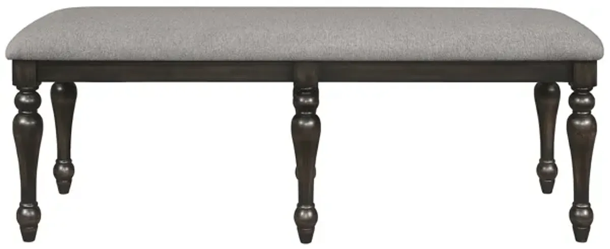 Lauren 52 Inch Bench, Classic Wood Frame, Cushioned Gray Fabric Upholstery - Benzara