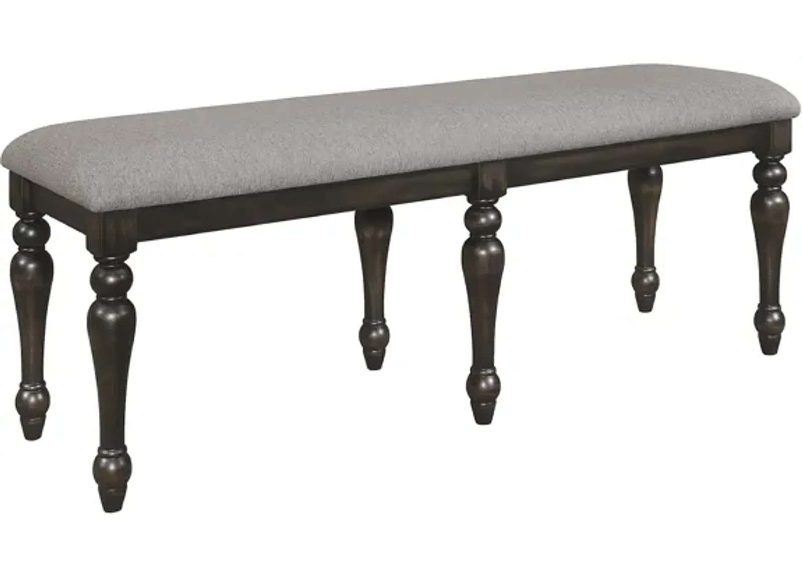 Lauren 52 Inch Bench, Classic Wood Frame, Cushioned Gray Fabric Upholstery - Benzara