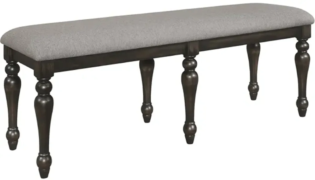 Lauren 52 Inch Bench, Classic Wood Frame, Cushioned Gray Fabric Upholstery - Benzara