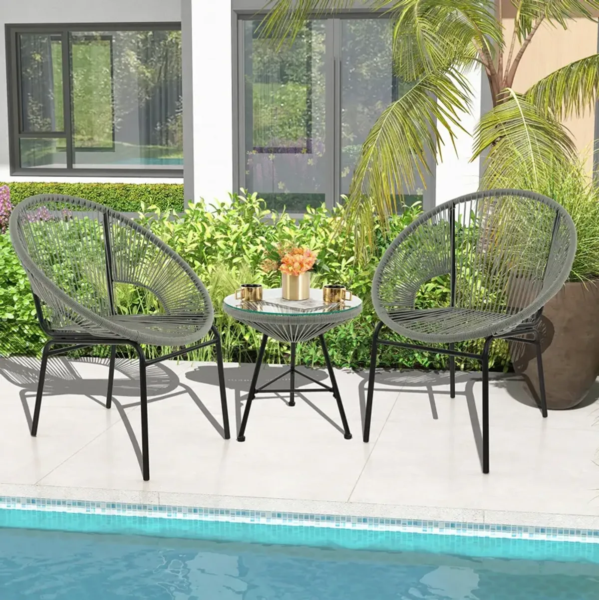 3 Pieces Patio Acapulco Furniture Bistro Set with Glass Table