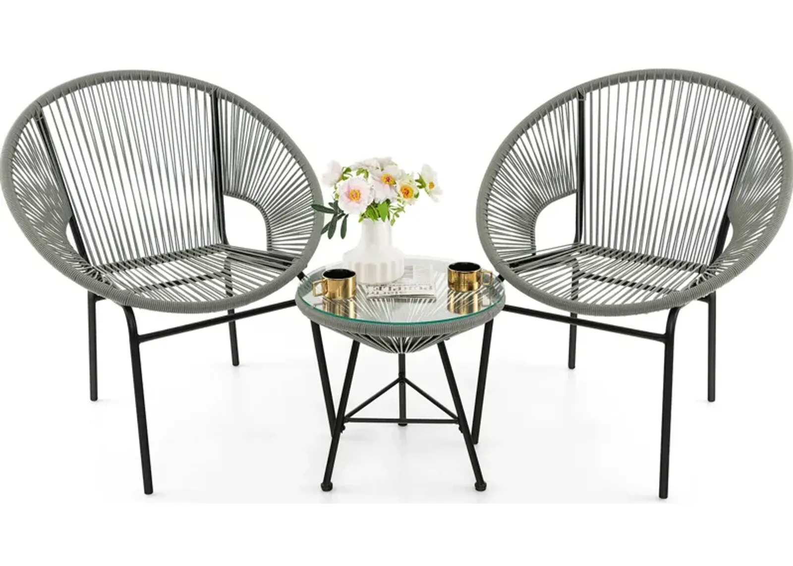 3 Pieces Patio Acapulco Furniture Bistro Set with Glass Table