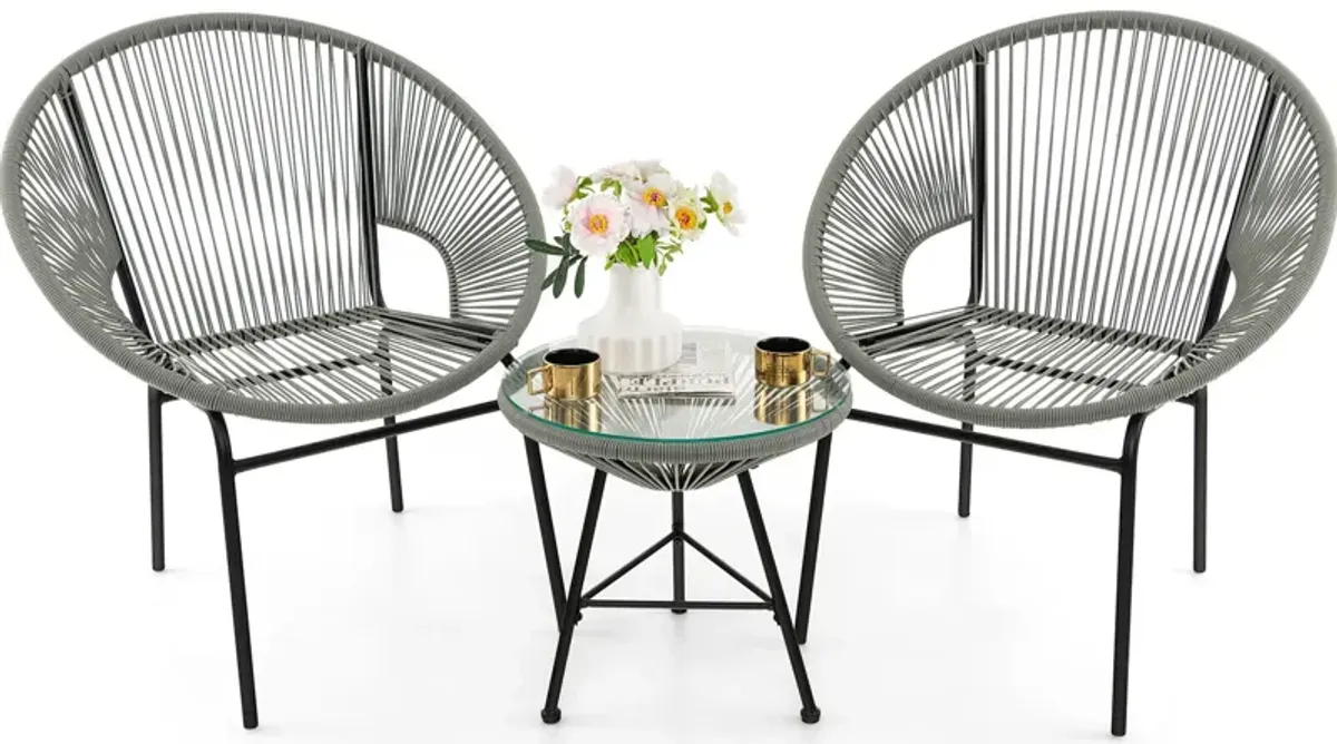 3 Pieces Patio Acapulco Furniture Bistro Set with Glass Table