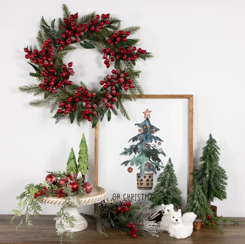 Frosted Red Berries and Foliage Artificial Christmas Wreath 18-Inch  Unlit