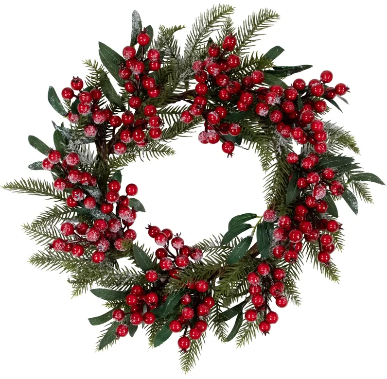 Frosted Red Berries and Foliage Artificial Christmas Wreath 18-Inch  Unlit