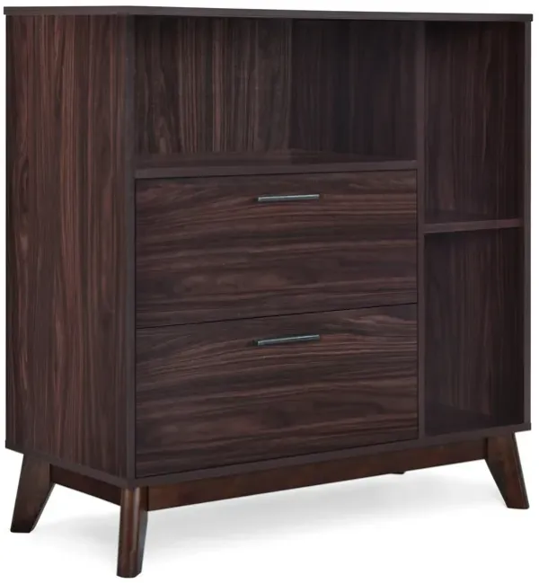 Bara Accent Cabinet 36 Inch, 3 Space 2 Drawer, Rustic Dark Wenge Brown - Benzara