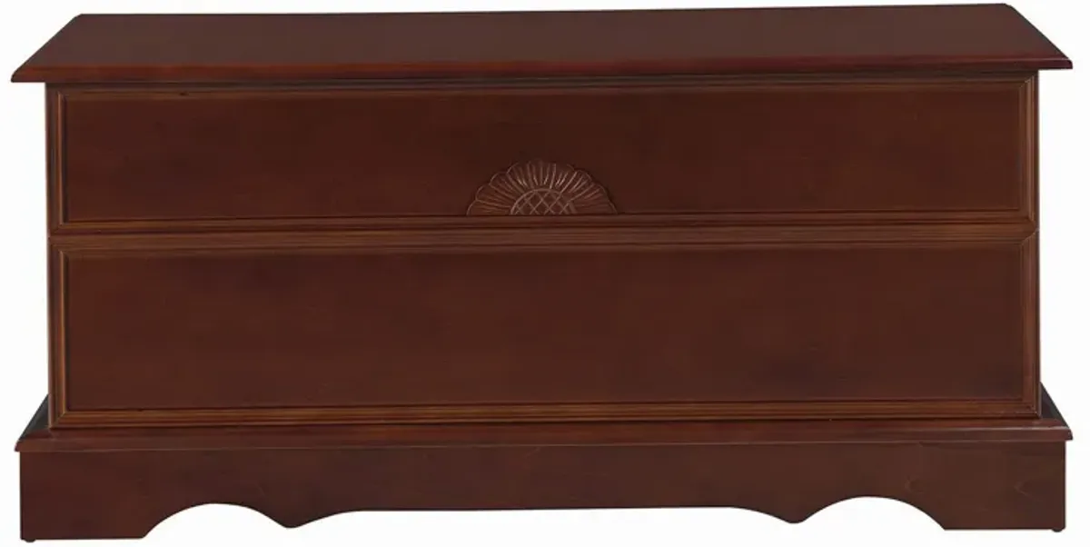 Traditional Style Lift Top Wooden Chest with Carved Details, Dark Brown-Benzara