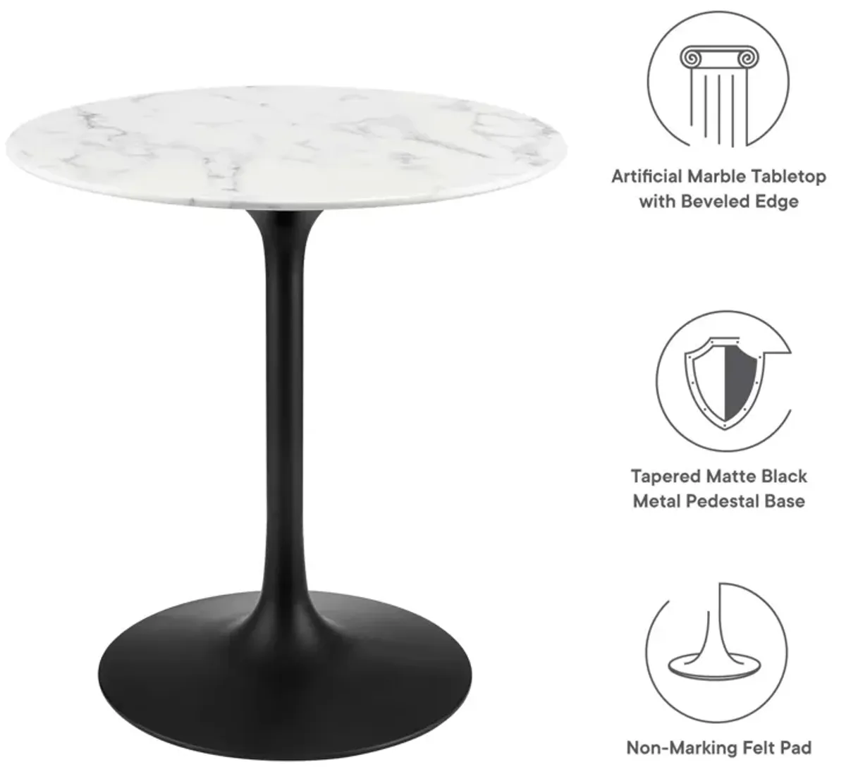 Modway - Lippa 28" Round Artificial Marble Dining Table Black White