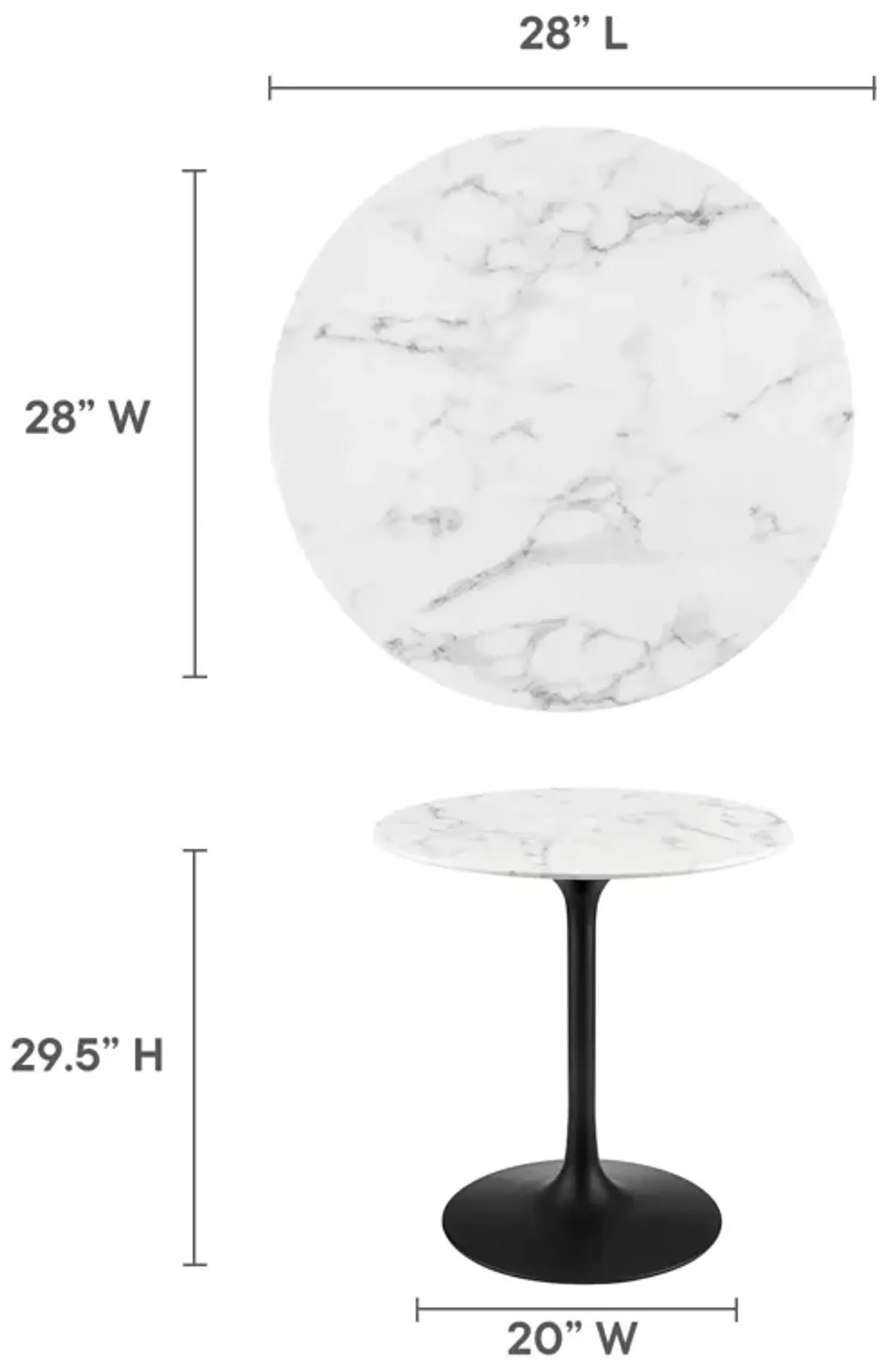 Modway - Lippa 28" Round Artificial Marble Dining Table Black White