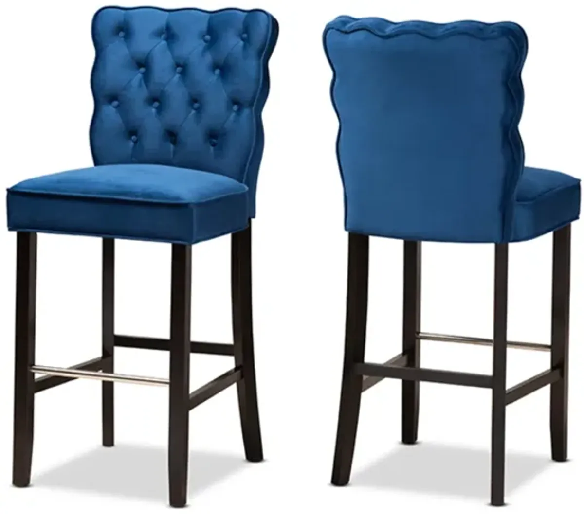 Baxton Studio Daphne Modern and Contemporary Navy Blue Velvet Fabric Upholstered and Dark Brown Finished Wood 2-Piece Bar Stool Set