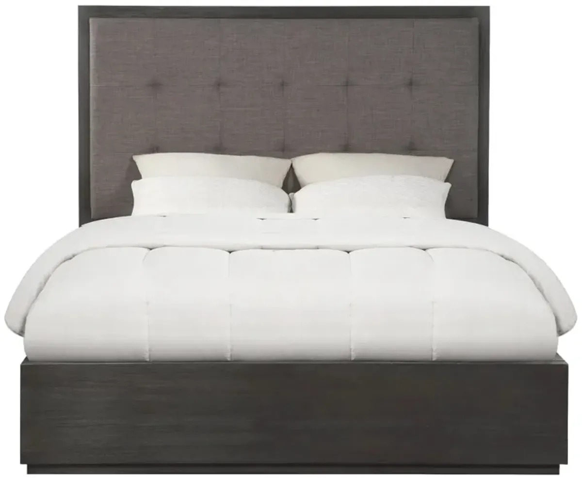 Jose Acacia Wood Tufted Platform Queen Bed with Storage, Dark Heather Gray - Benzara