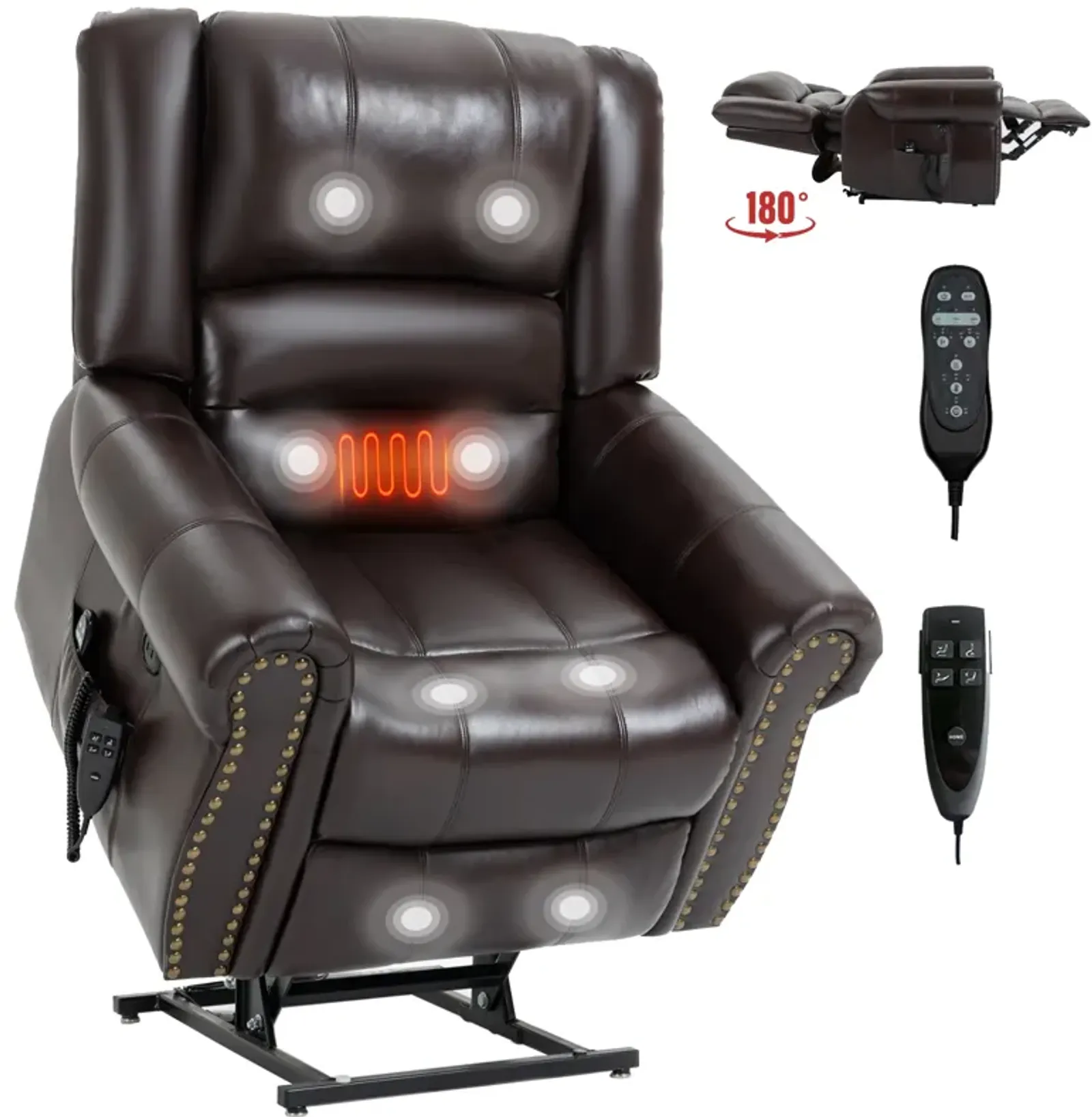 Mondawe Power Lift Recliner Chair Heat Massage Dual Motor Infinite Position Up to 350 LBS, Genuine Leather, Heavy Duty Motion Mechanism with USB Ports