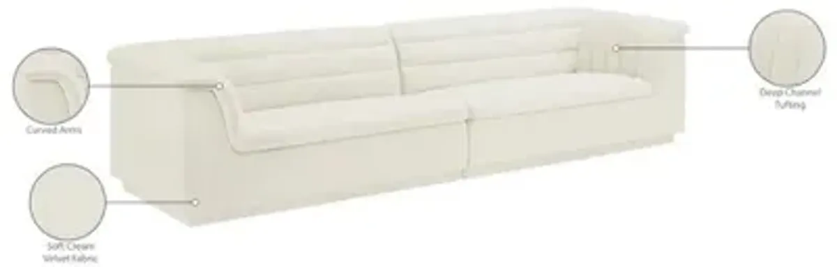 Meridian Furniture Cascade Cream Velvet Fabric Modular Sofa