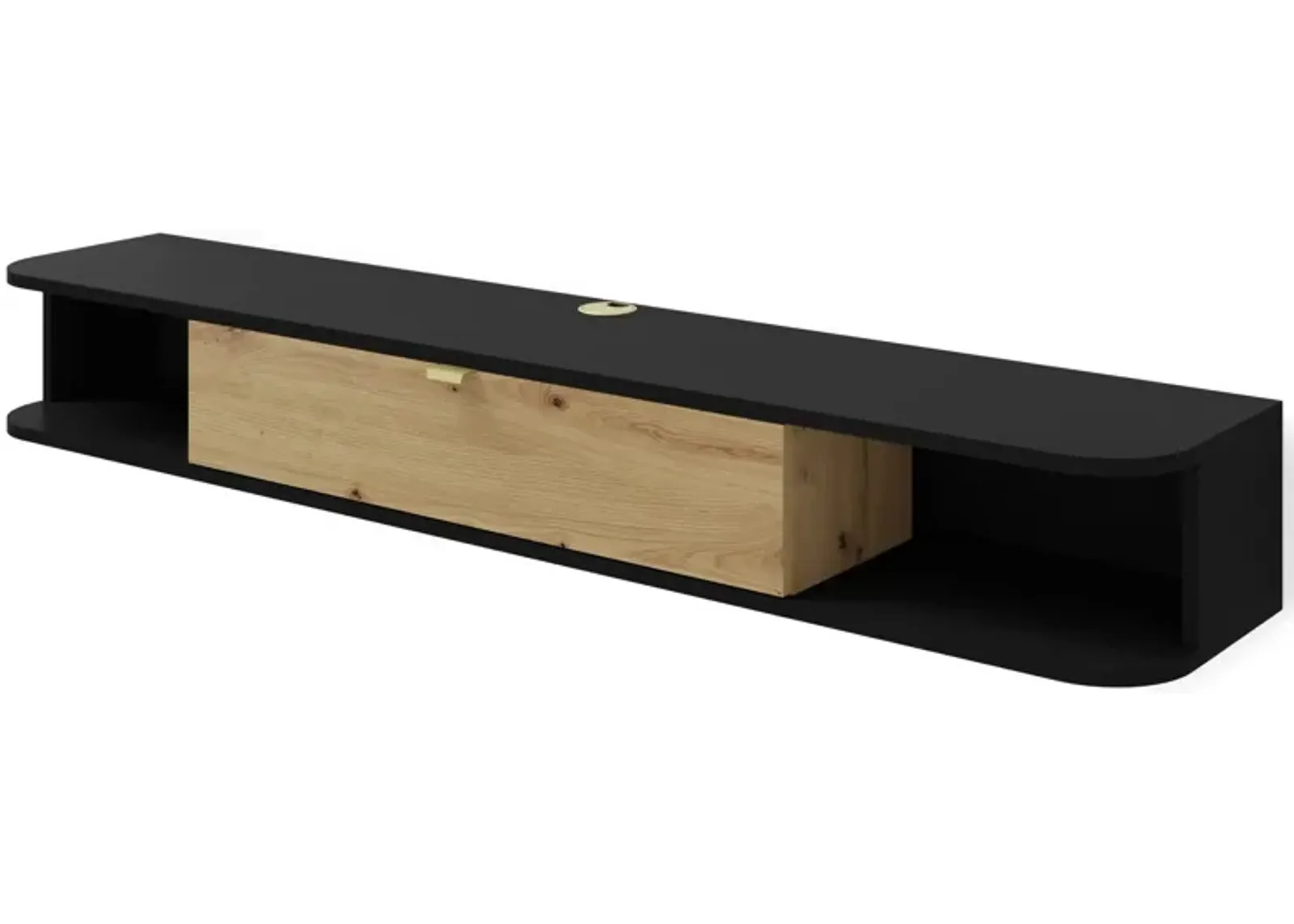 TV Cabinet ICARUS 61.42 in - Hanging - Black Matt / Natural Artisan Oak