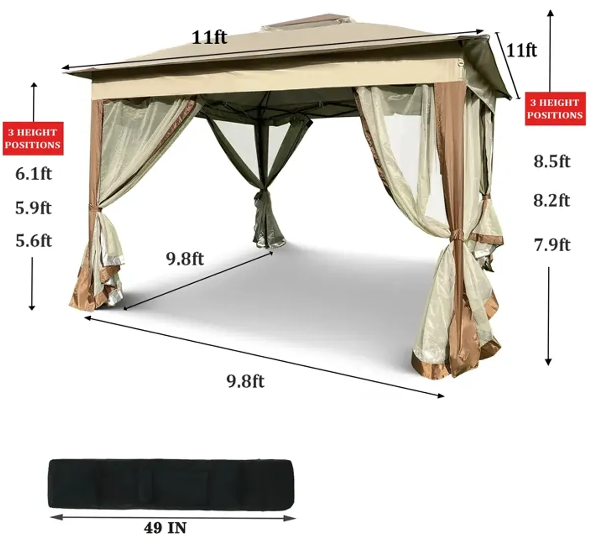 Streamdale Pop-Up Gazebo with Netting, 11x11FT, 2-Tier