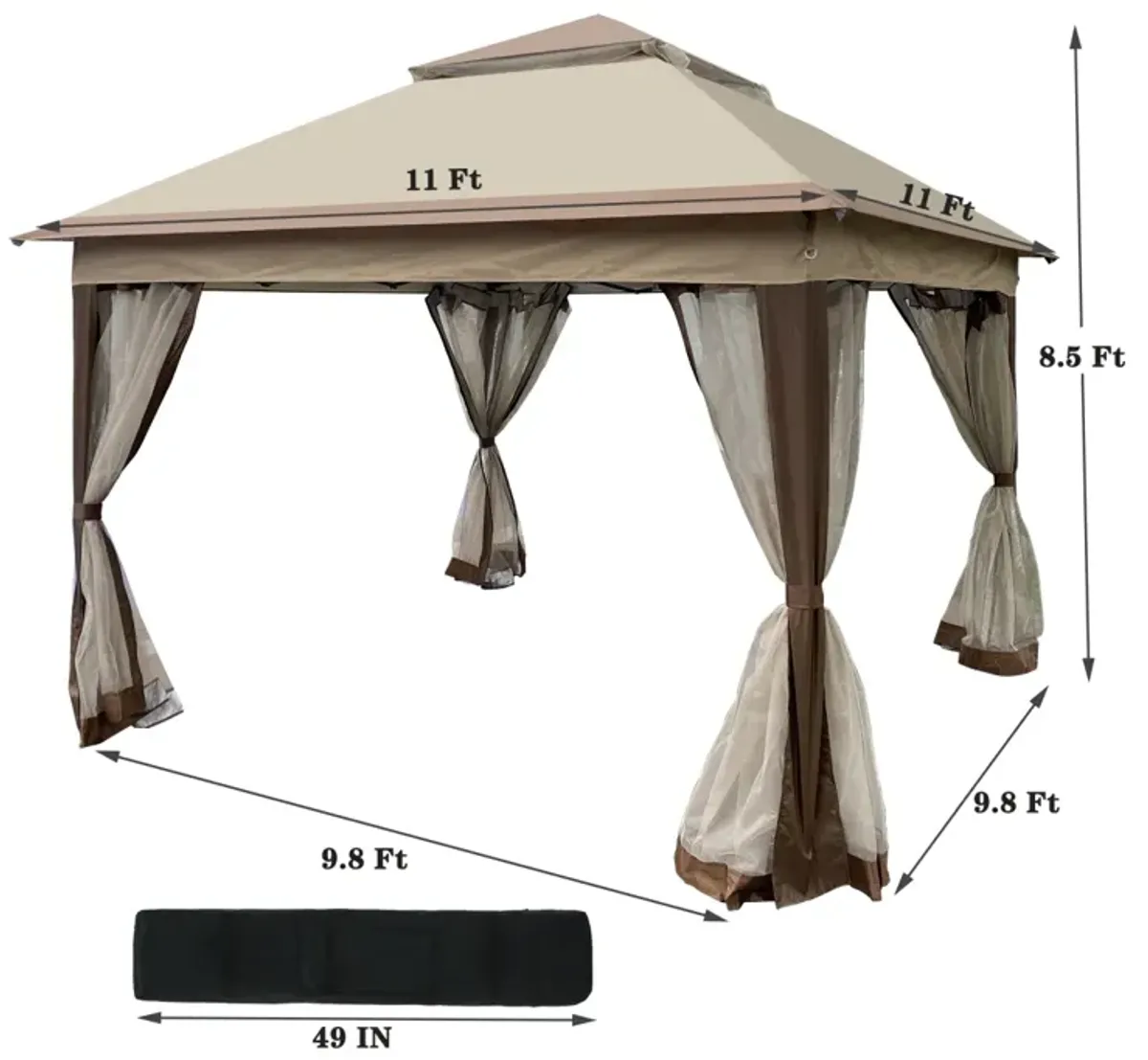 Outdoor 11X 11FT Pop Up Gazebo Canopy With Removable Zipper Netting, 2-Tier