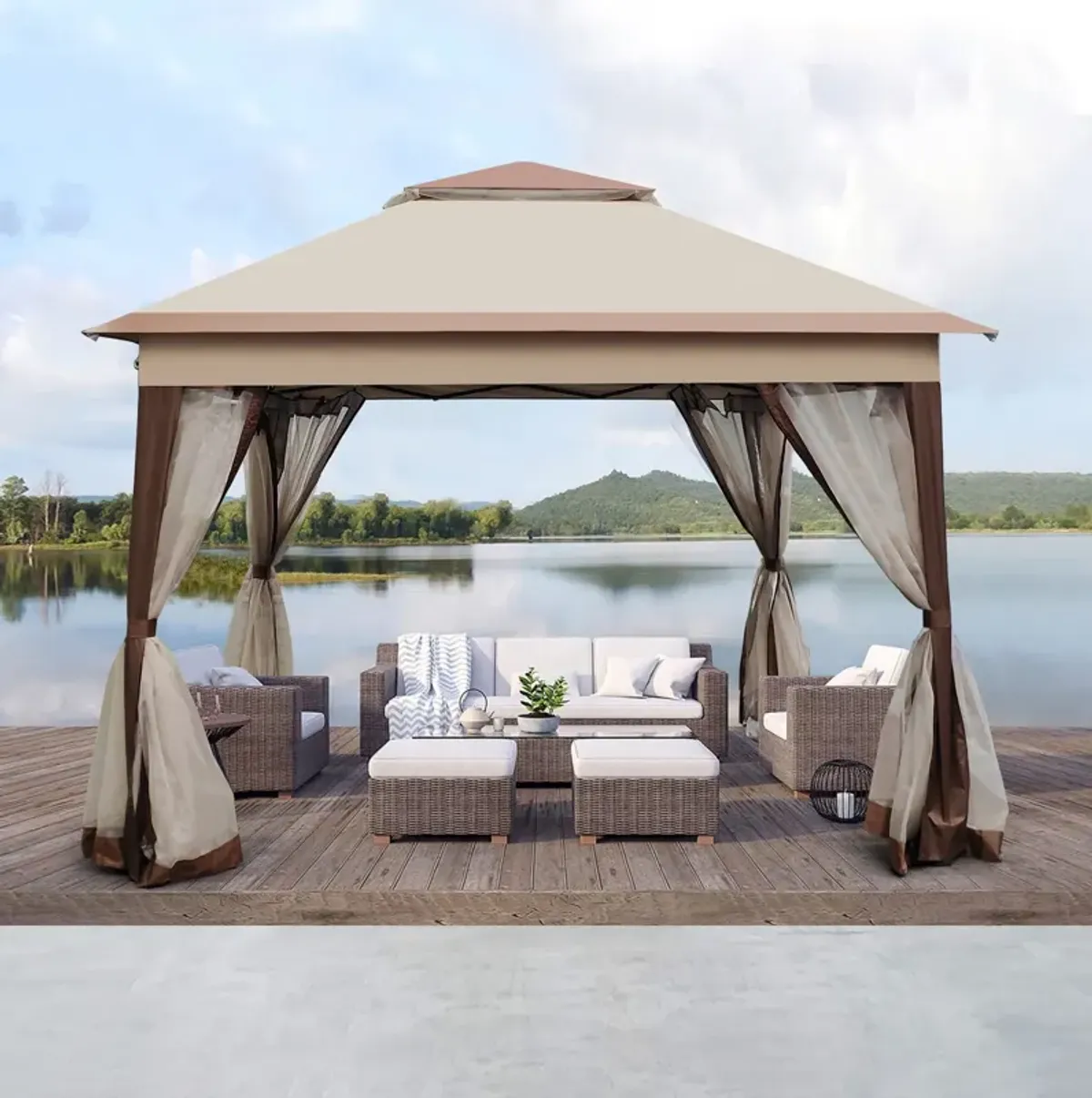 Streamdale Pop-Up Gazebo with Netting, 11x11FT, 2-Tier
