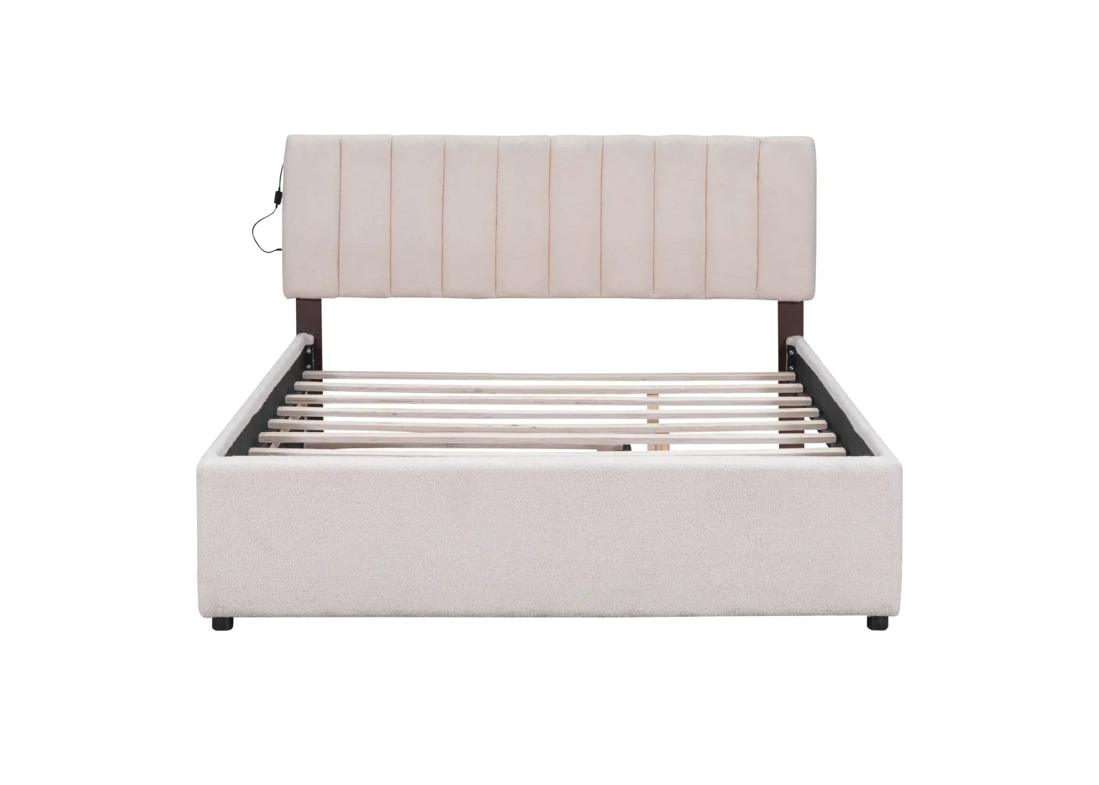 Merax Teddy Fleece Upholstered Platform Bed with Trundle