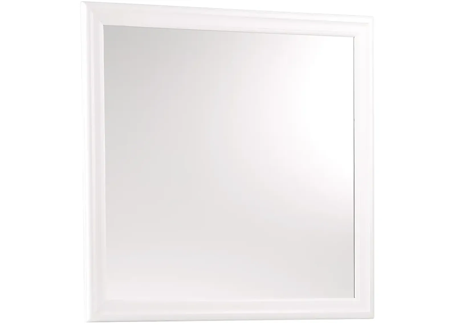 Transitional Square Mirror with Wooden Encasing and Convex Edges, White-Benzara