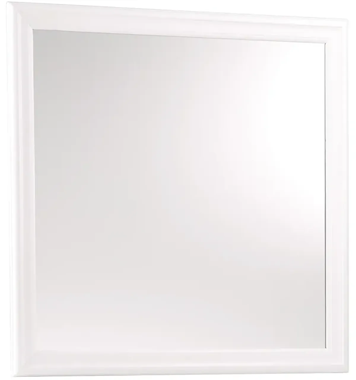 Transitional Square Mirror with Wooden Encasing and Convex Edges, White-Benzara