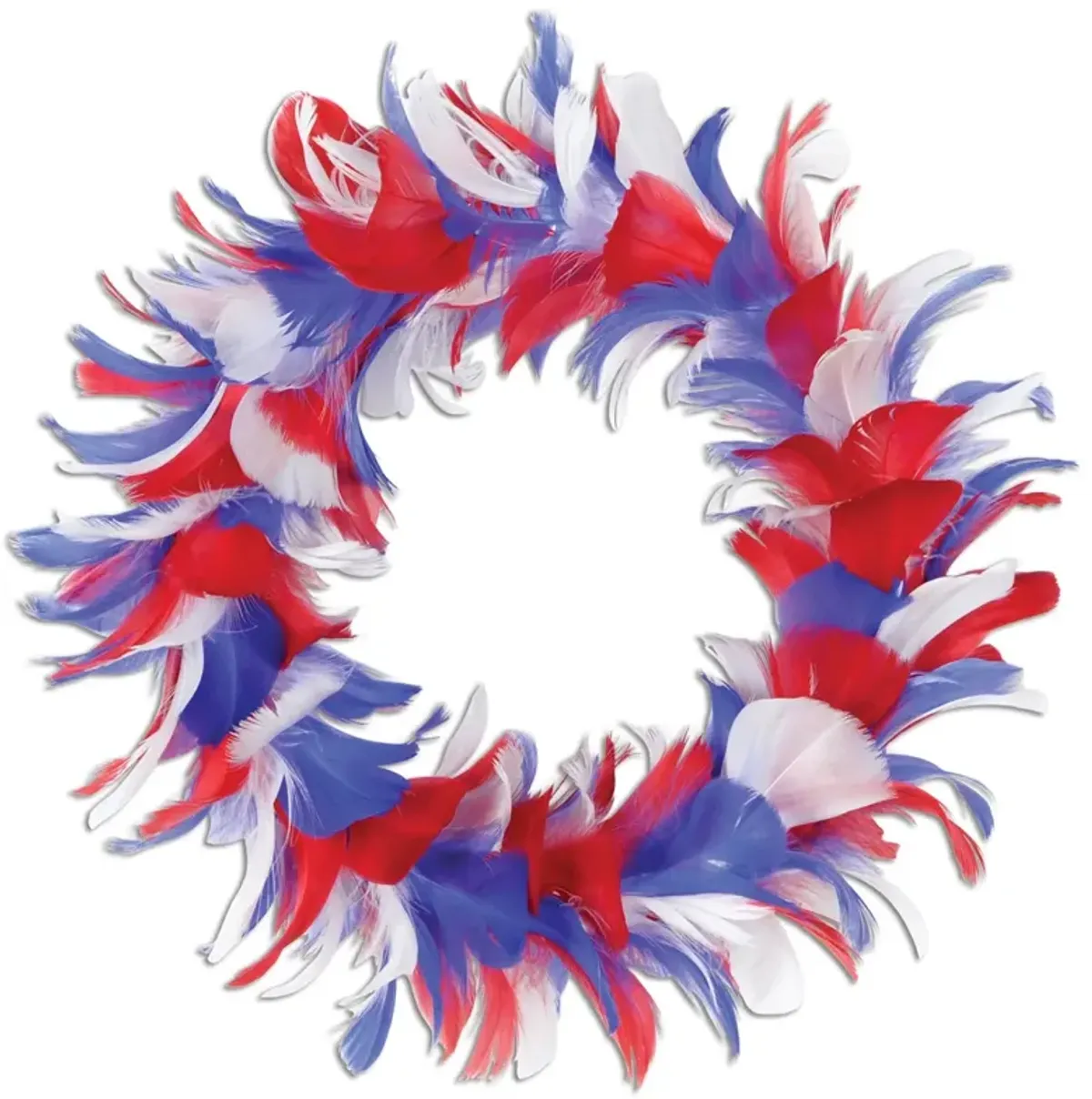 Pack of 6 Red White and Blue Patriotic Decorative Party Feather Wreath 8"