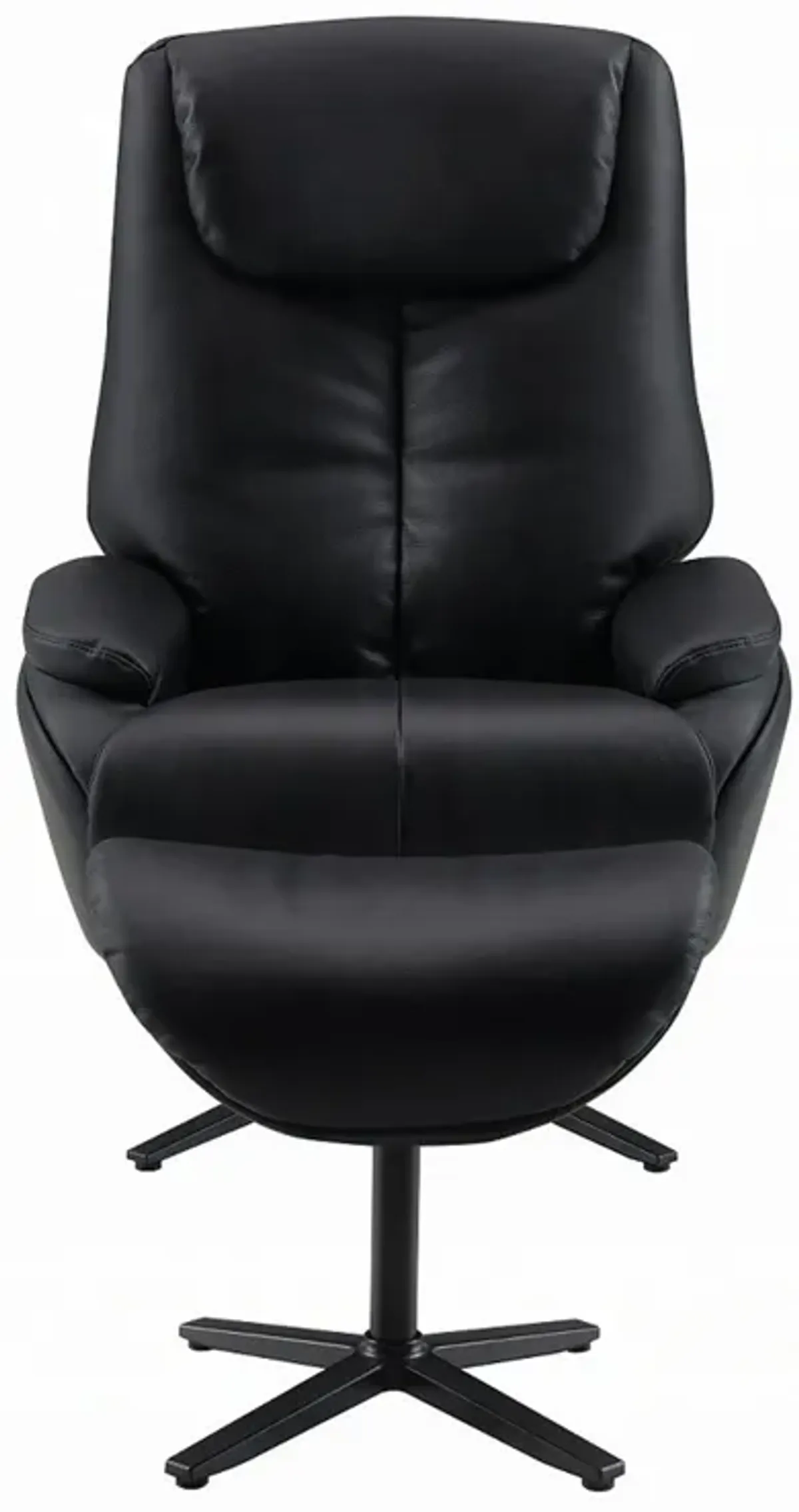 Nita Swivel Accent Chair with Ottoman, Plush Black Top Grain Leather - Benzara