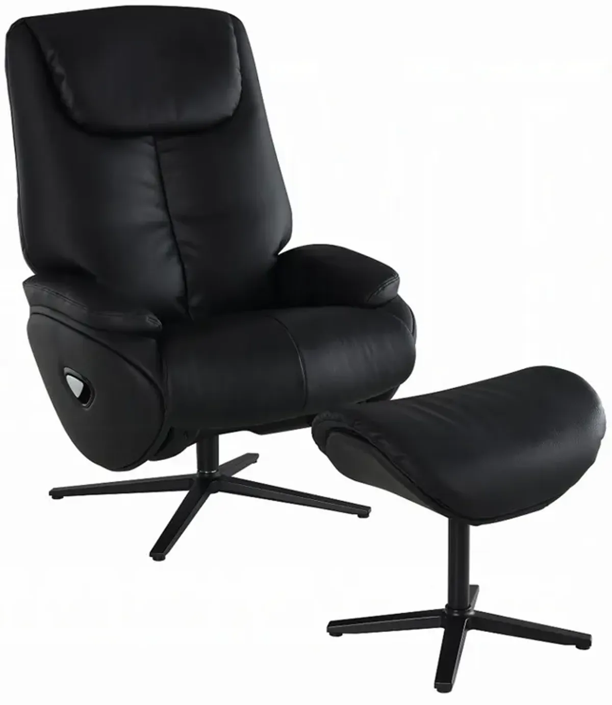 Nita Swivel Accent Chair with Ottoman, Plush Black Top Grain Leather - Benzara
