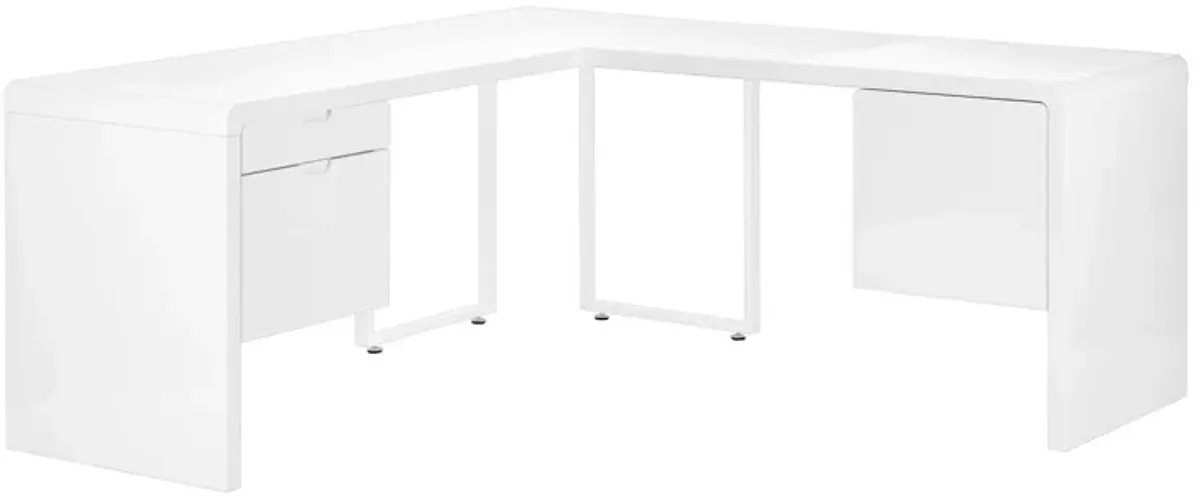 Computer Desk, Home Office, Corner, Left, Right Set-Up, Storage Drawers, 72"L, L Shape, Work, Laptop, Laminate, Metal, Glossy White, Contemporary, Modern