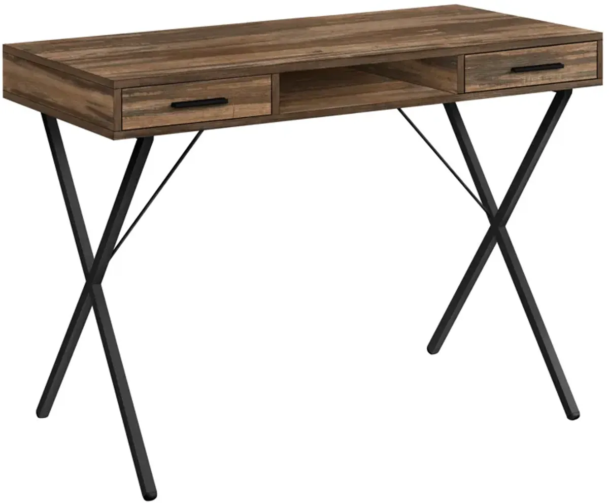 Monarch Specialties I 7794 Computer Desk, Home Office, Laptop, Left, Right Set-up, Storage Drawers, 42"L, Work, Metal, Laminate, Brown, Black, Contemporary, Modern