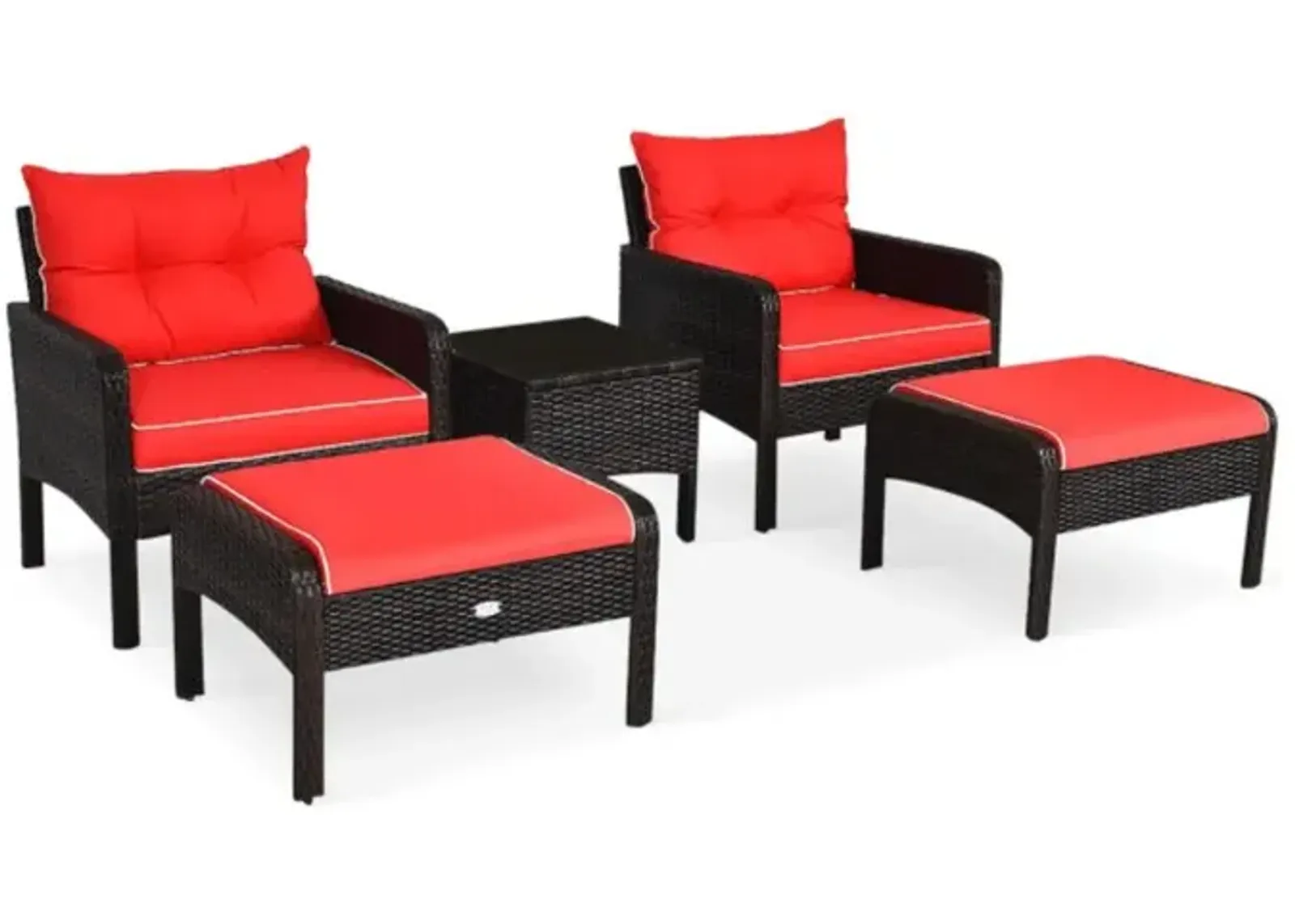 Hivvago 5 Pieces Patio Rattan Sofa Ottoman Furniture Set with Cushions