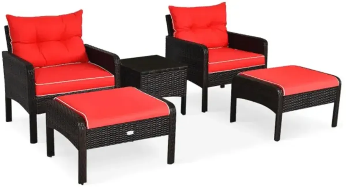 Hivvago 5 Pieces Patio Rattan Sofa Ottoman Furniture Set with Cushions