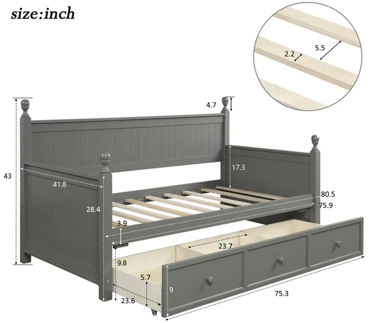 Merax Wood Daybed with Three Drawers