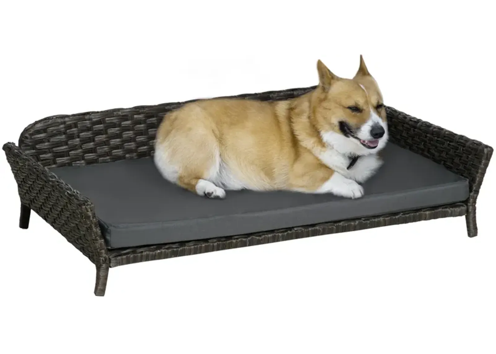 Charcoal Pet Lounger: Woven Rattan Dog Bed with Plush Cushion