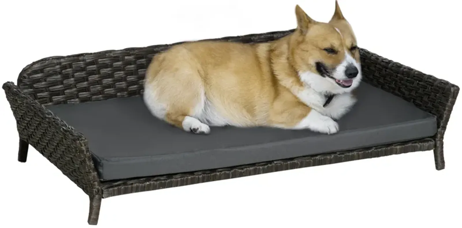 Charcoal Pet Lounger: Woven Rattan Dog Bed with Plush Cushion