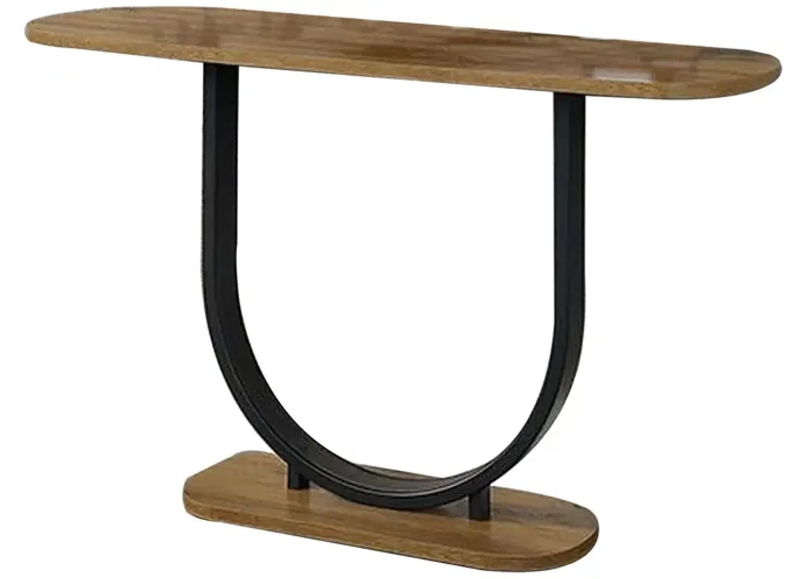 Obin 47 Inch Sofa Table, Rustic Oak Brown MDF, Black U Shape Steel Base - Benzara