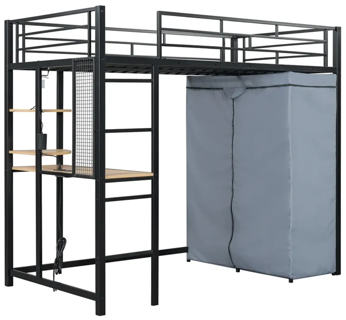 Merax Metal Loft Bed with Storage  and Wardrobe