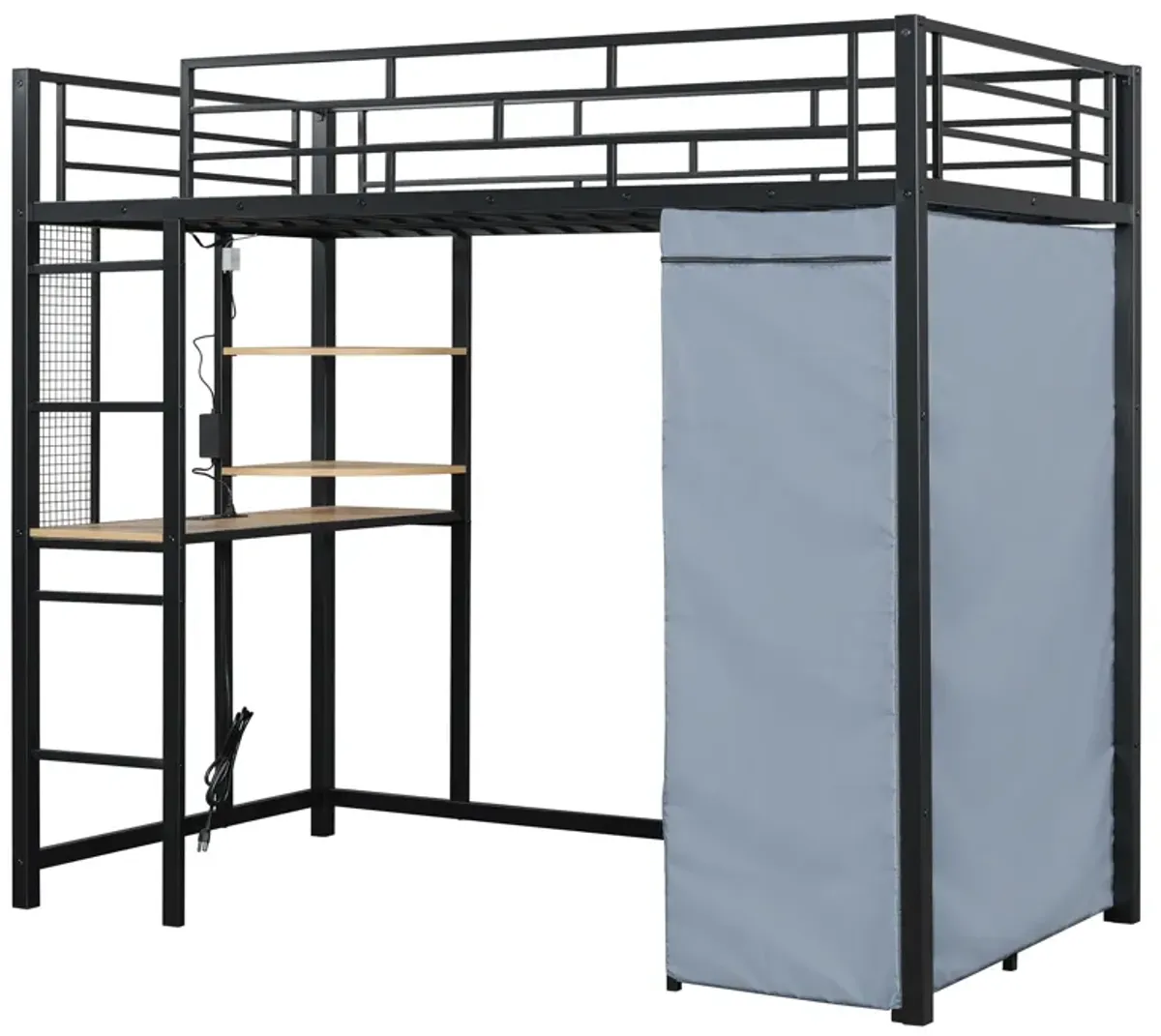 Merax Metal Loft Bed with Storage  and Wardrobe