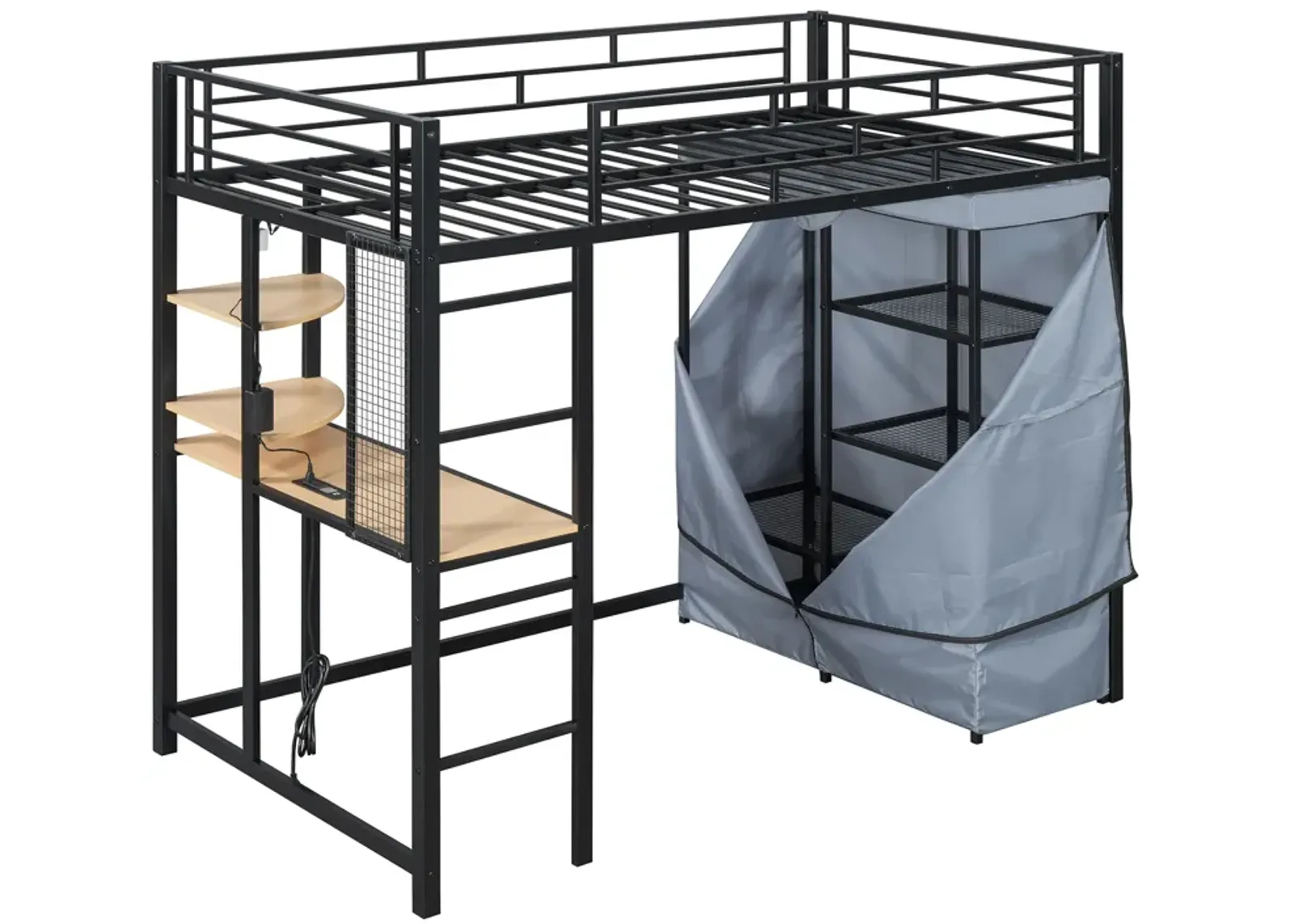 Merax Metal Loft Bed with Storage  and Wardrobe