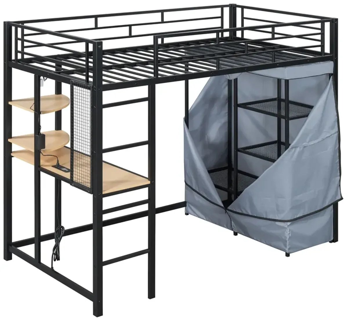 Merax Metal Loft Bed with Storage  and Wardrobe