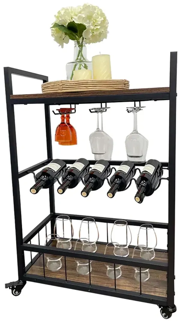 Home Bar Cart 3-Tier Rolling Trolley with Wheels for Serving & Beverage Storage