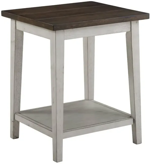 Benjara Eleni 24 Inch Side Table, Square Bottom Shelf, Antique White and Brown Wood
