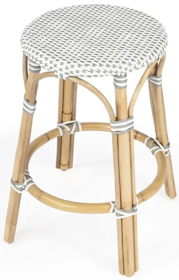 Butler Specialty Tobias Rattan Round 24 Counter Stool, White and Gray Dot