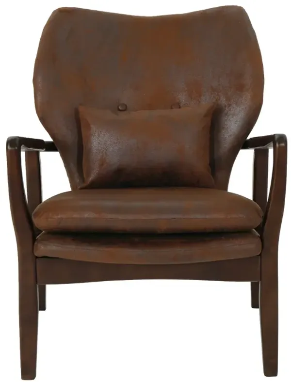 Keya Accent Chair, Dark Brown Microfiber, Button Tufted Back, Accent Pillow - Benzara