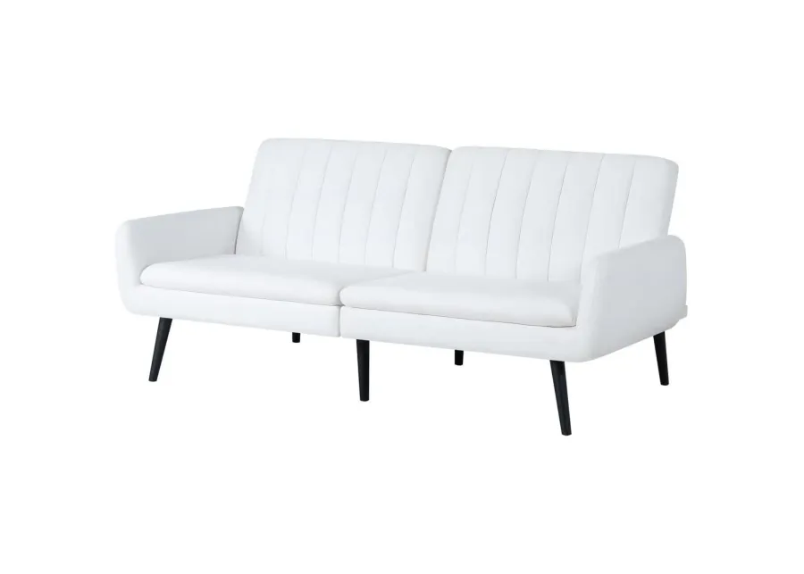 Hivvago Modern Mid Century  Futon Sleeper Sofa Bed in White Linen Fabric