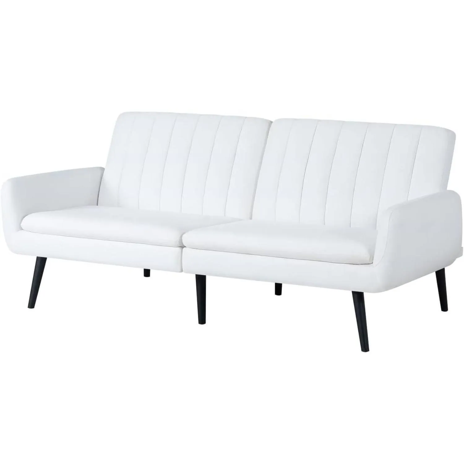 Hivvago Modern Mid Century  Futon Sleeper Sofa Bed in White Linen Fabric