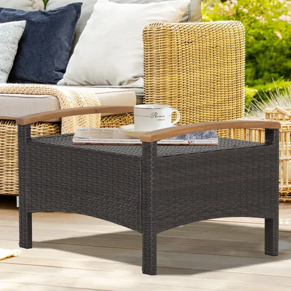 Set of 2 Fade-Resistant Wicker Patio Ottoman