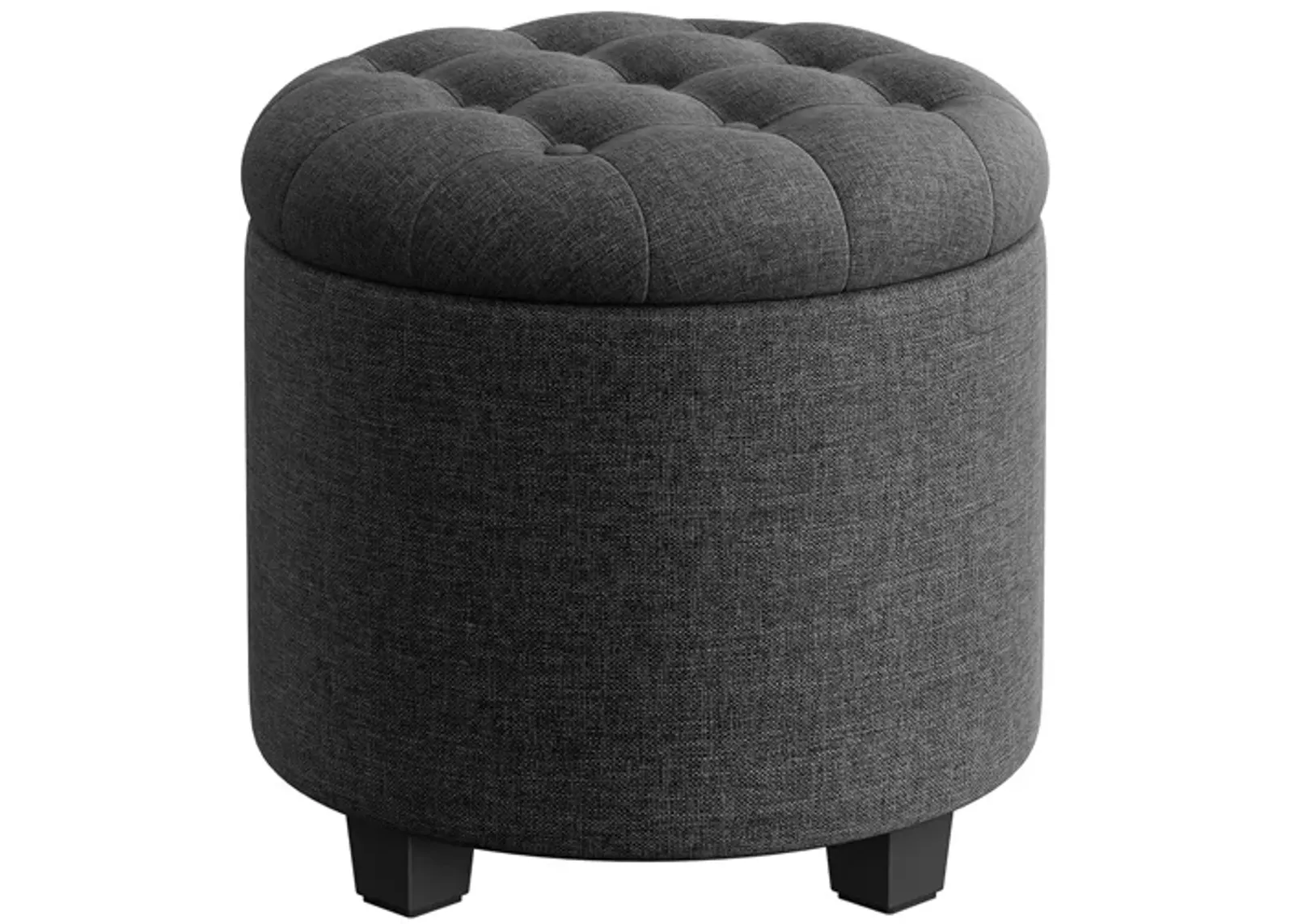 Linen Fabric Storage Ottoman Bench - Dark Gray Footstool with Foam Padded Seat and Solid Wood Legs