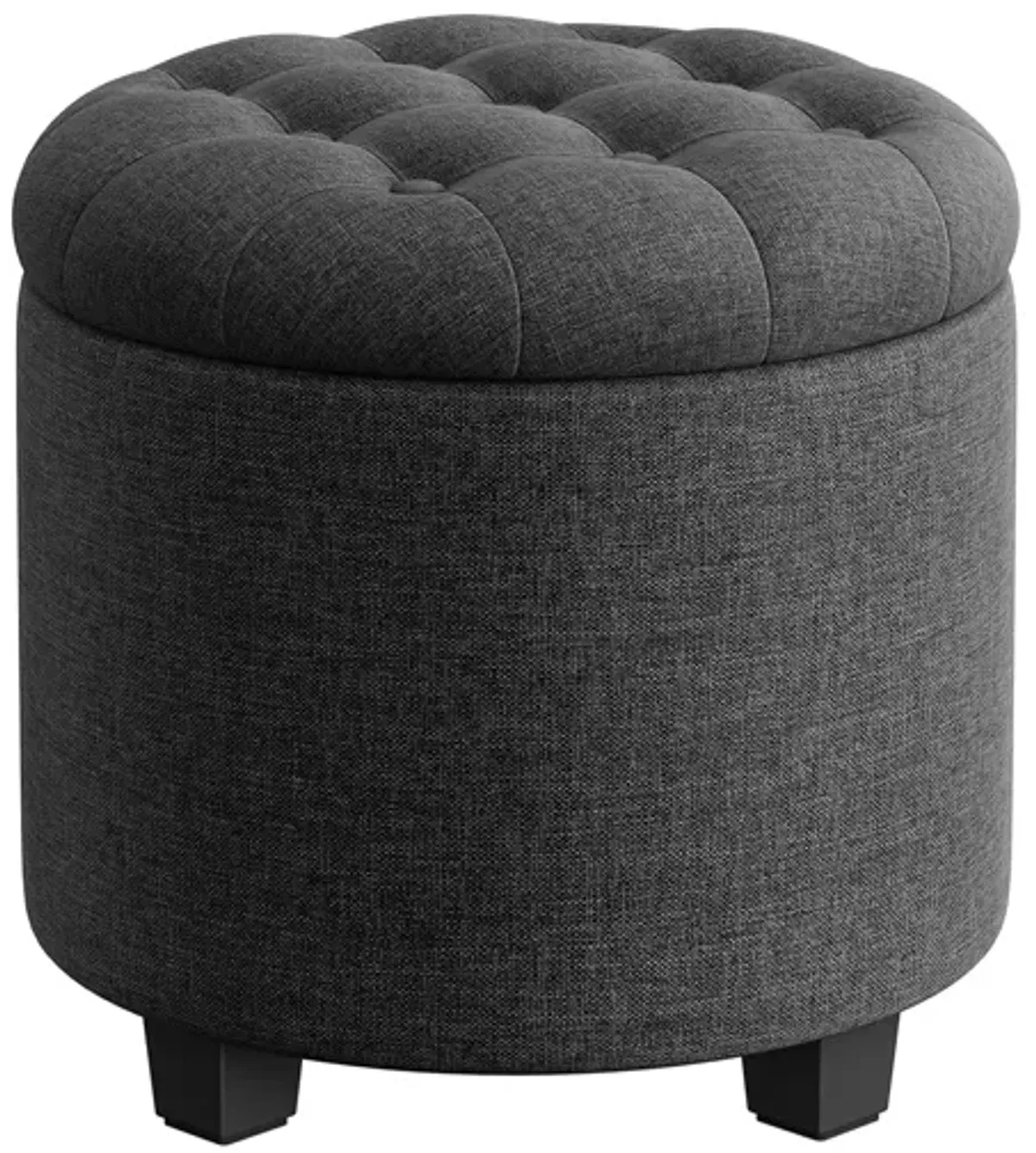 Linen Fabric Storage Ottoman Bench - Dark Gray Footstool with Foam Padded Seat and Solid Wood Legs