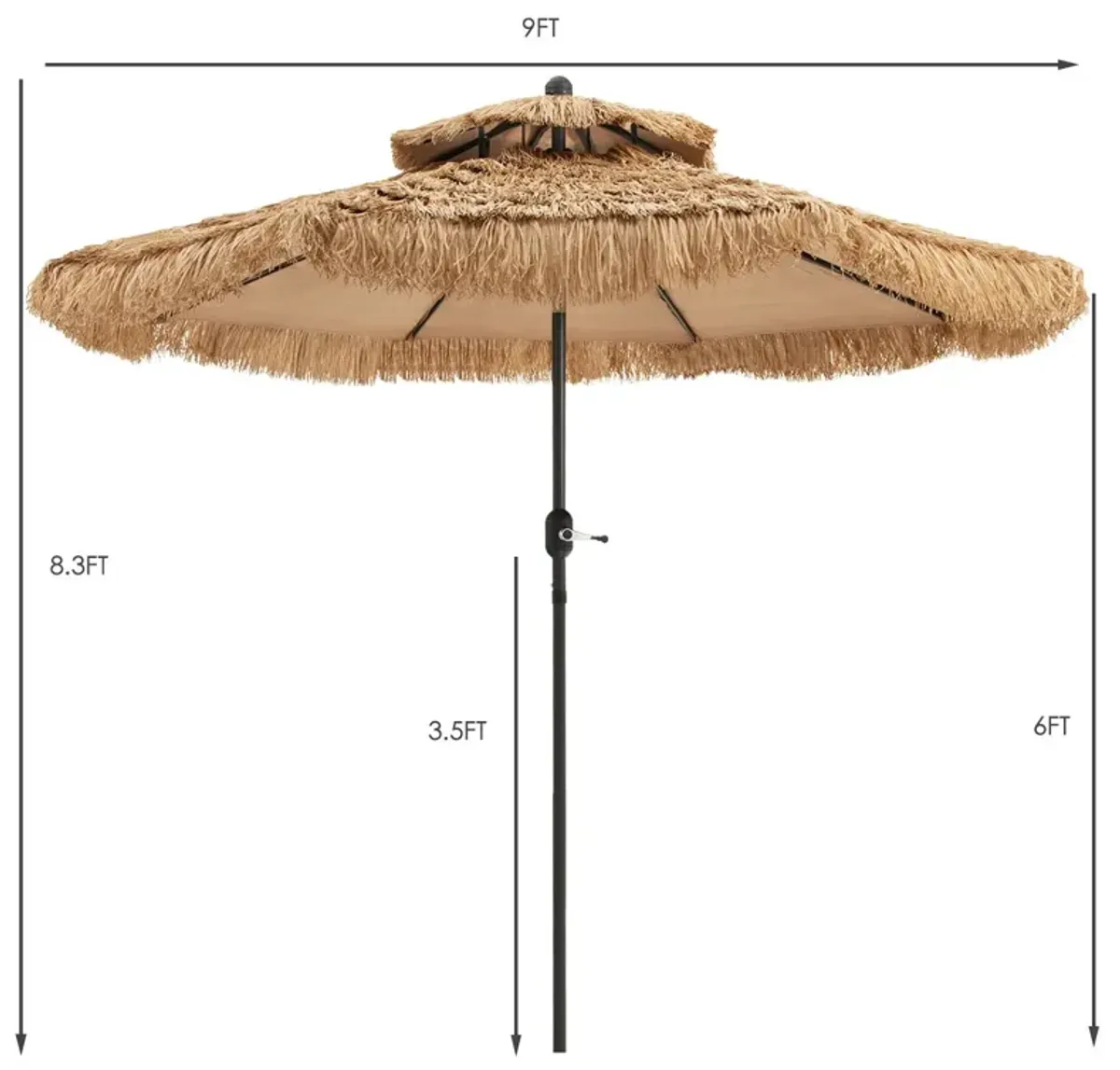 9-Foot Thatched Tiki Umbrella with 8 Sturdy Ribs for Backyard and Patio