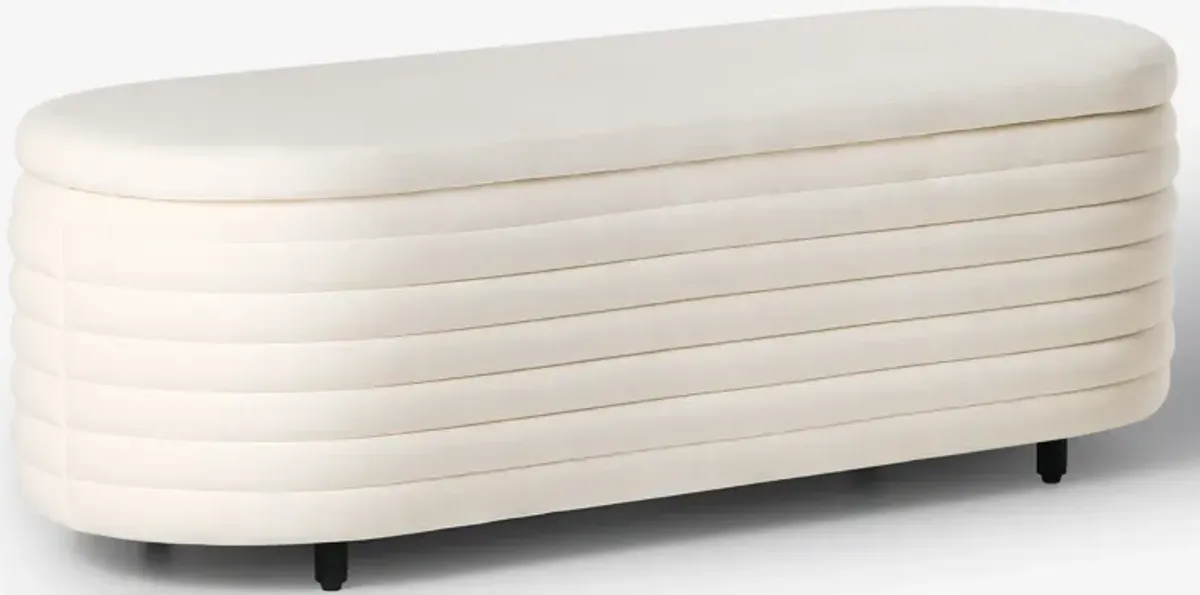 WestinTrends 54" Wide Mid-Century Modern Upholstered Velvet Tufted Oval Storage Ottoman Bench