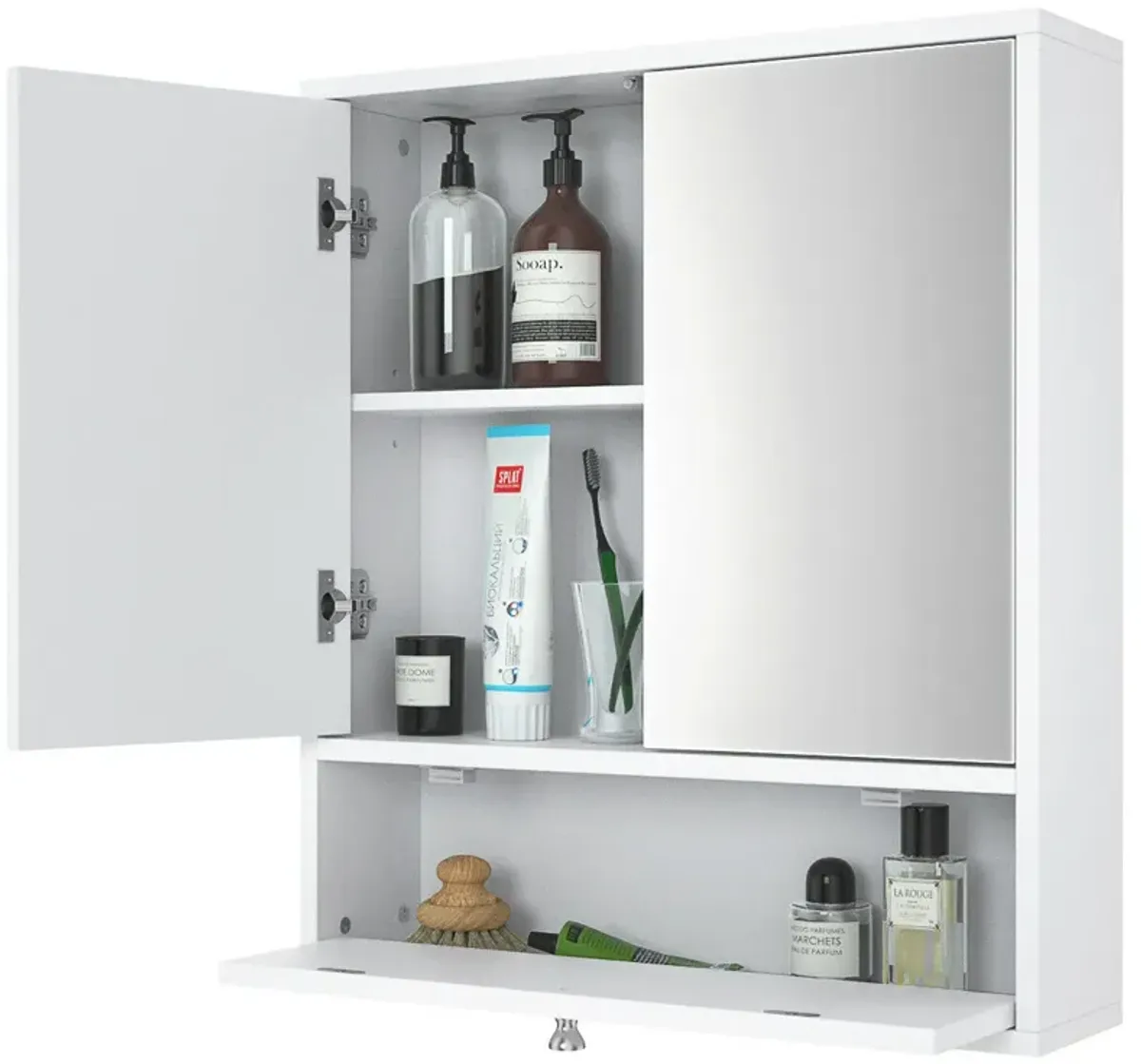 Double Door Wall-Mounted Bathroom Mirrored Medicine Cabinet-White